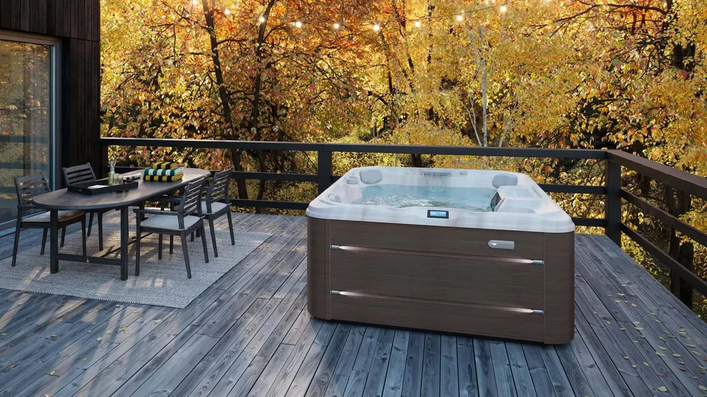 Sundance® Montclair™ hot tub, installed in a backyard